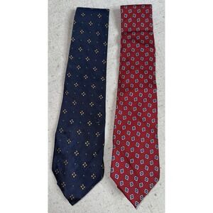 Men's Neck Tie NeckTie LOT of 2 Ralph Lauren Blue Red 100% Silk + Silk Cotton‎